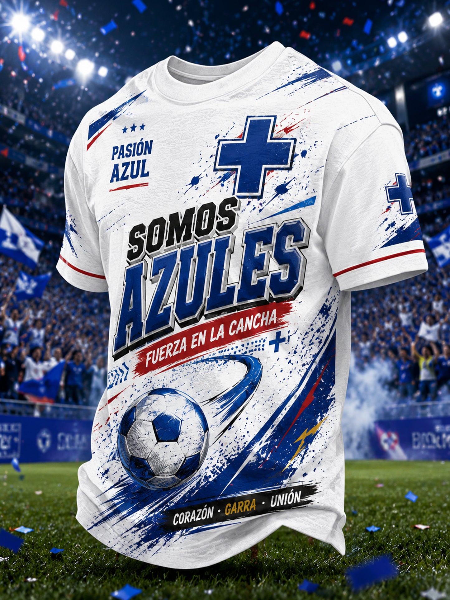 Camiseta mexicana de la impresión del arte del fútbol cruzado azul de los hombres que anima