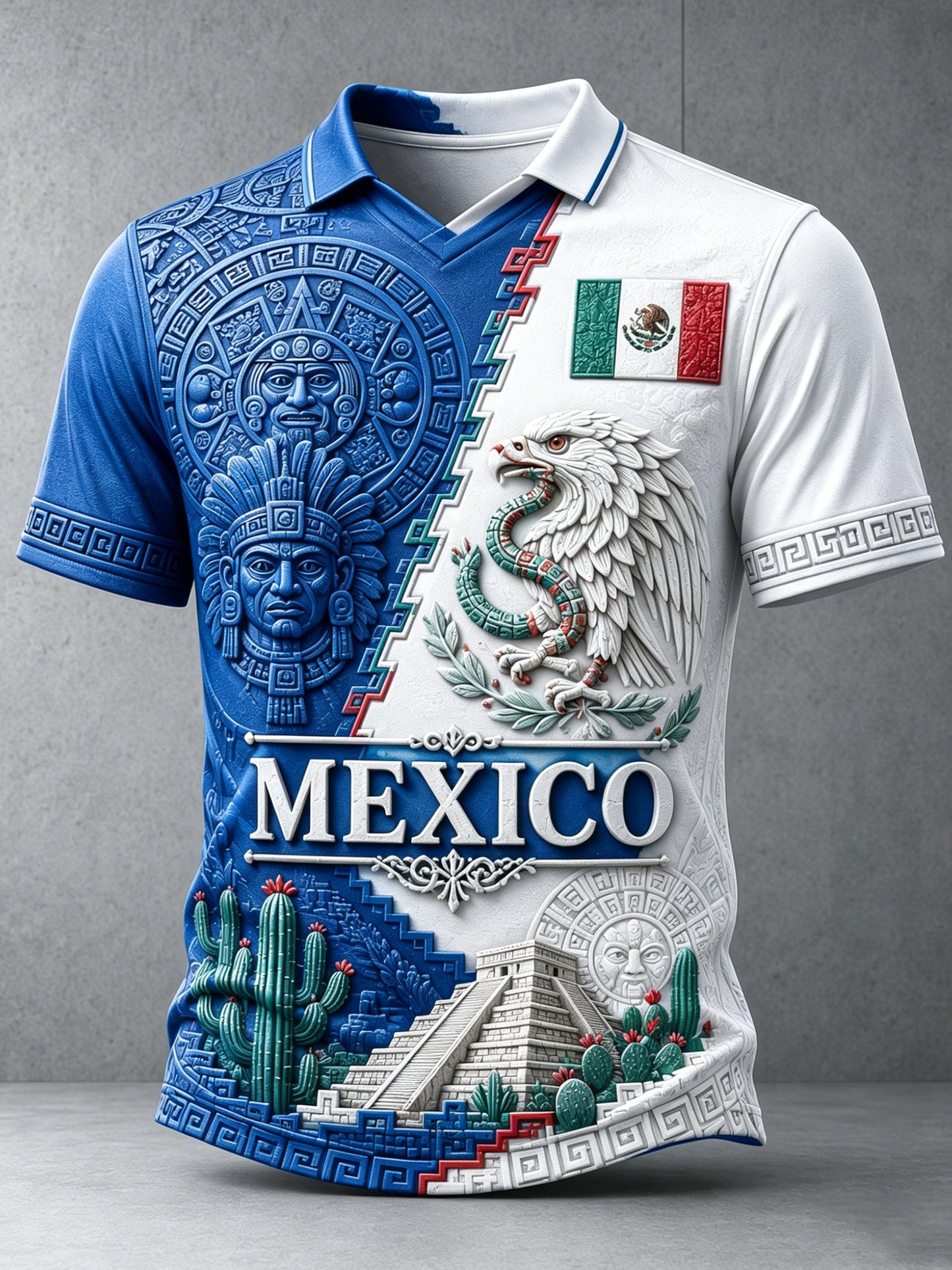 Top con cuello en V y estampado de arte de fútbol mexicano para hombre
