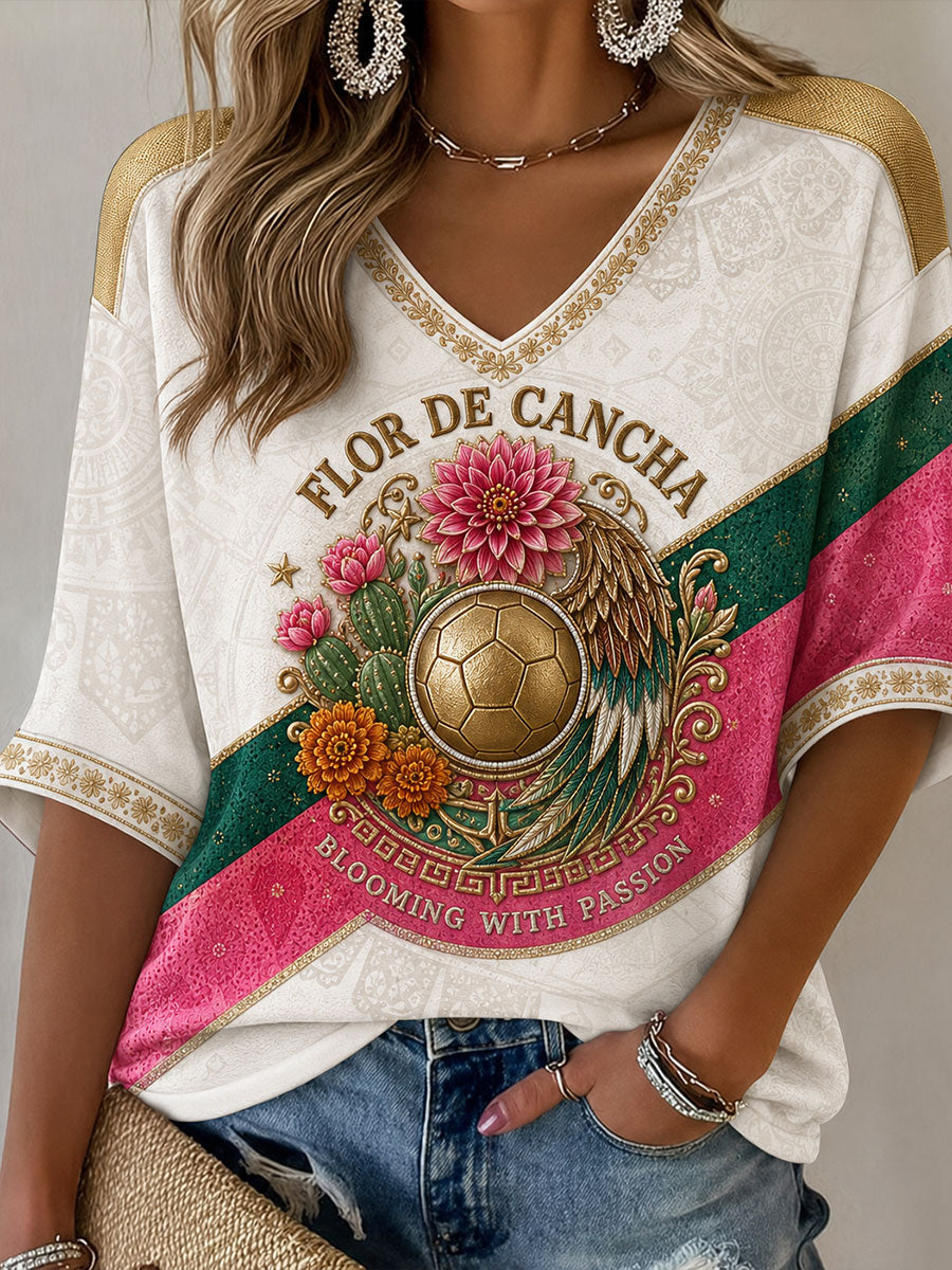 Camisetas casuales con estampado artístico para amantes del fútbol mexicano, diseño para mujer
