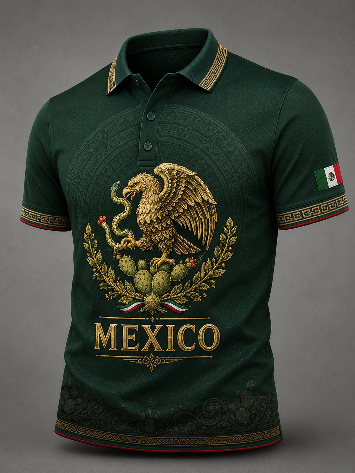 Camisa polo mexicana de la impresión del arte del elemento del tótem del fútbol azteca de los hombres