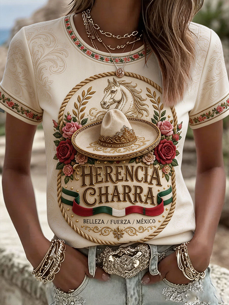 Camiseta estampada México Charro Pride Jalisco para mujer
