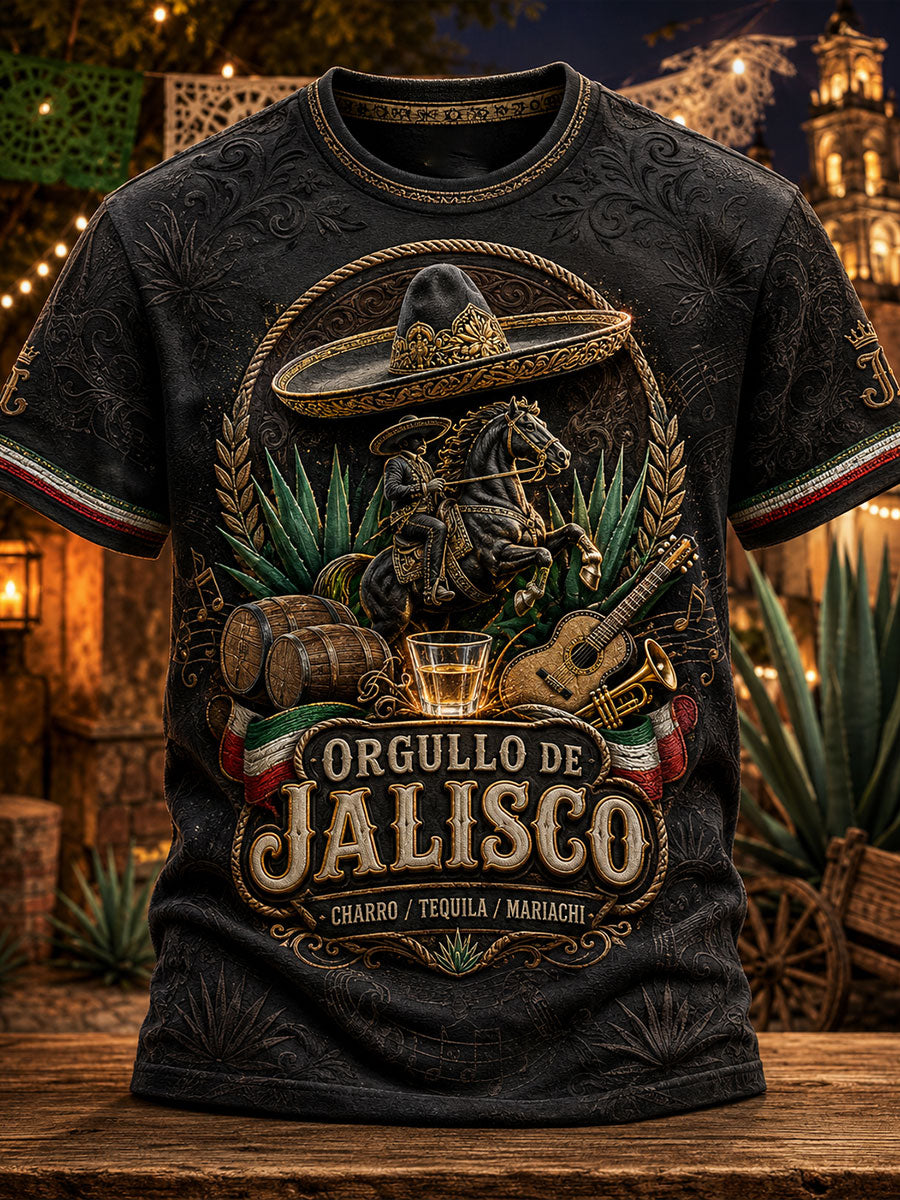 Camiseta estampada para hombre de orgullo charro mexicano de Jalisco
