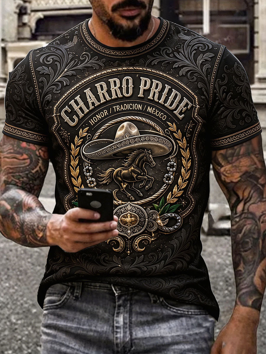 Camiseta estampada para hombre de orgullo charro mexicano de Jalisco