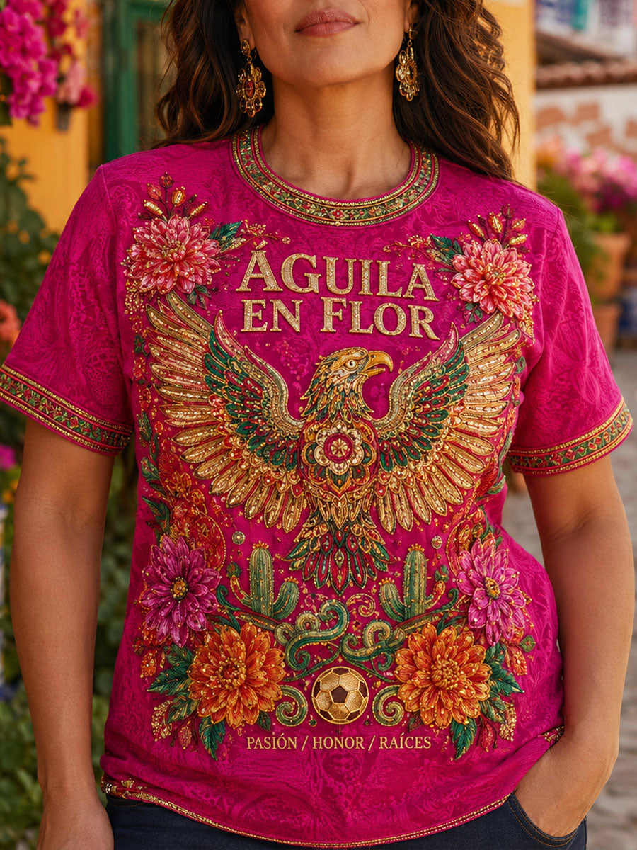 Camisetas de lino estampadas con diseño artístico para amantes del fútbol mexicano, para mujer