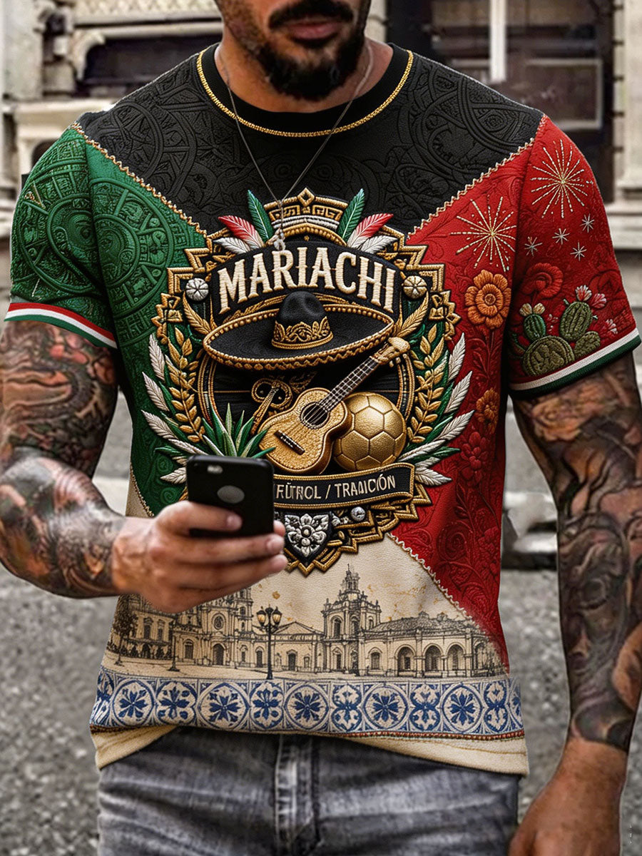 Camiseta estampada con diseño artístico para amantes del fútbol mexicano, para hombre