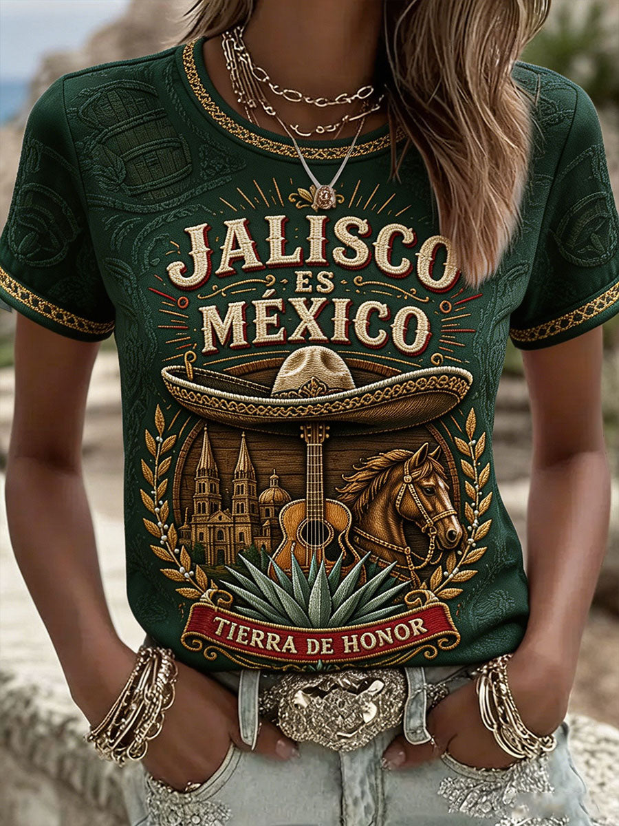 Camiseta estampada con diseño de orgullo charro mexicano para mujer