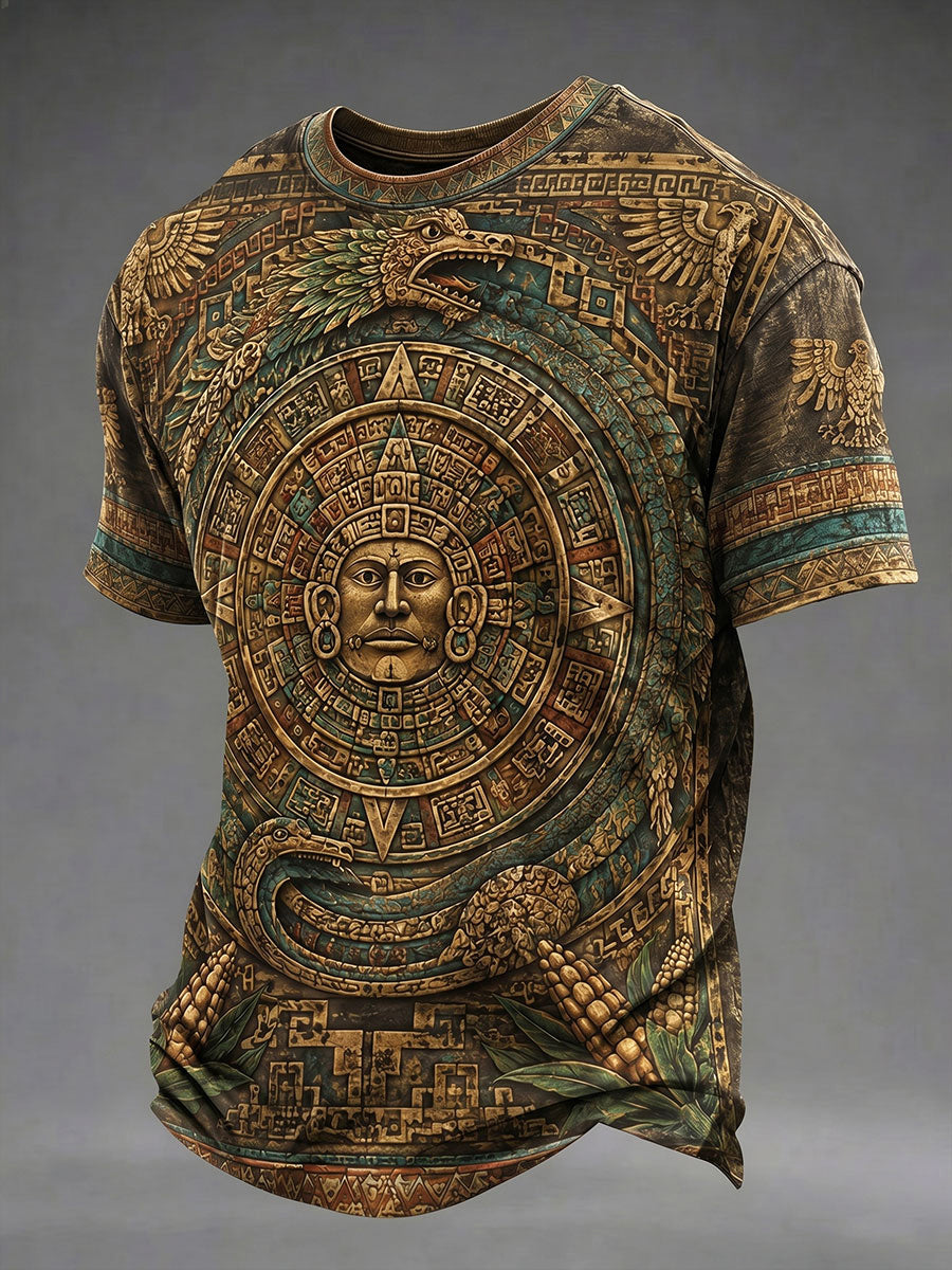 Camiseta casual con estampado azteca para hombre