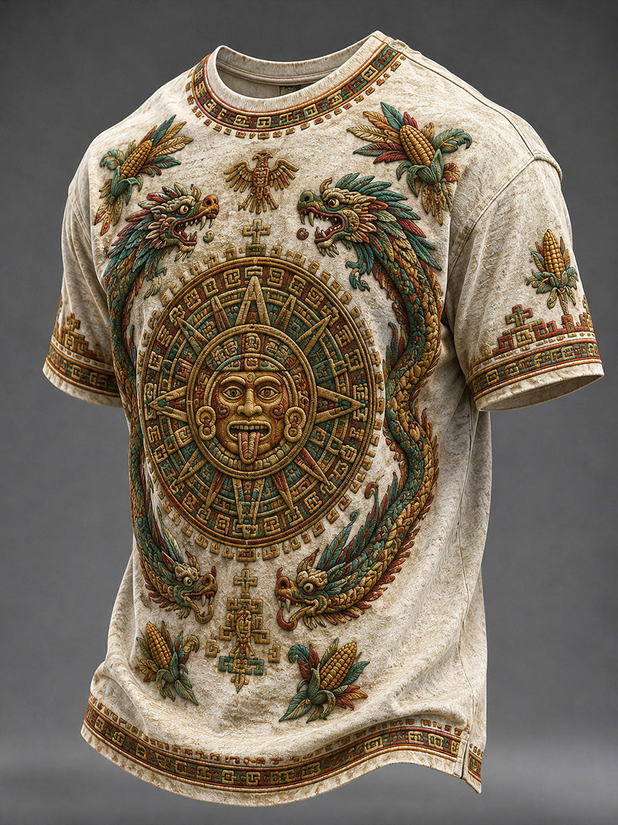 Camiseta casual con estampado azteca para hombre