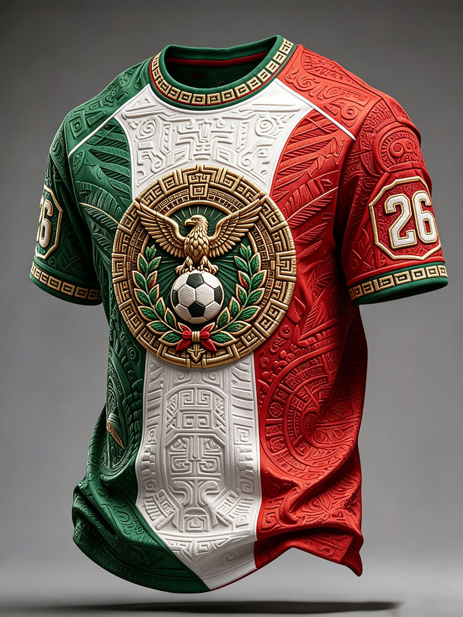 Camiseta estampada con diseño artístico para amantes del fútbol mexicano, para hombre