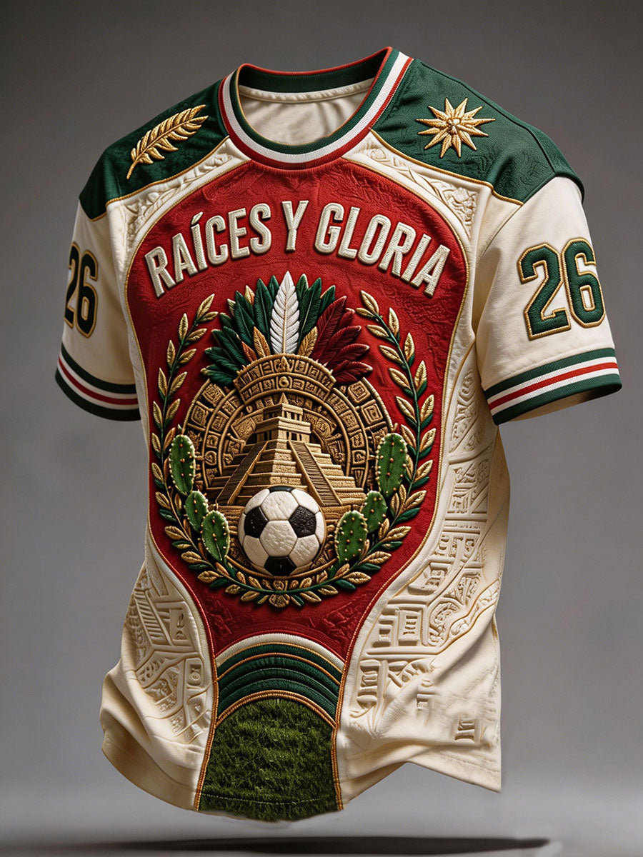 Camiseta estampada con diseño artístico para amantes del fútbol mexicano, para hombre