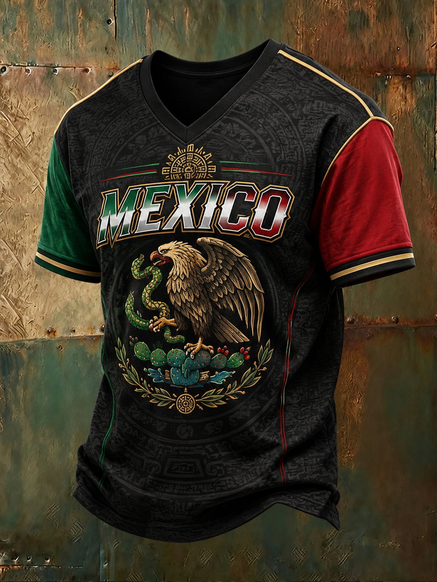 Camiseta estampada de arte para aficionados, con símbolos tradicionales del fútbol mexicano para hombres