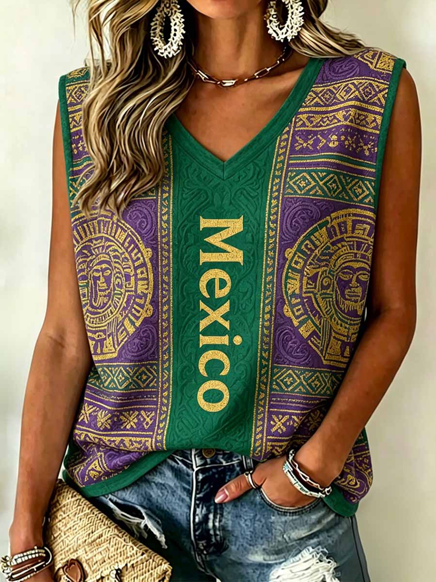 Camiseta sin mangas con estampado de fútbol mexicano para mujer