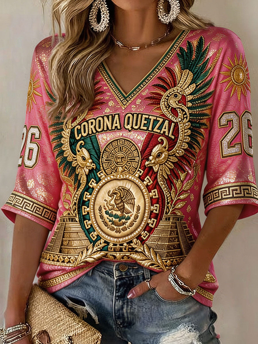 Camiseta estampada con diseño artístico para amantes del fútbol mexicano, para mujer