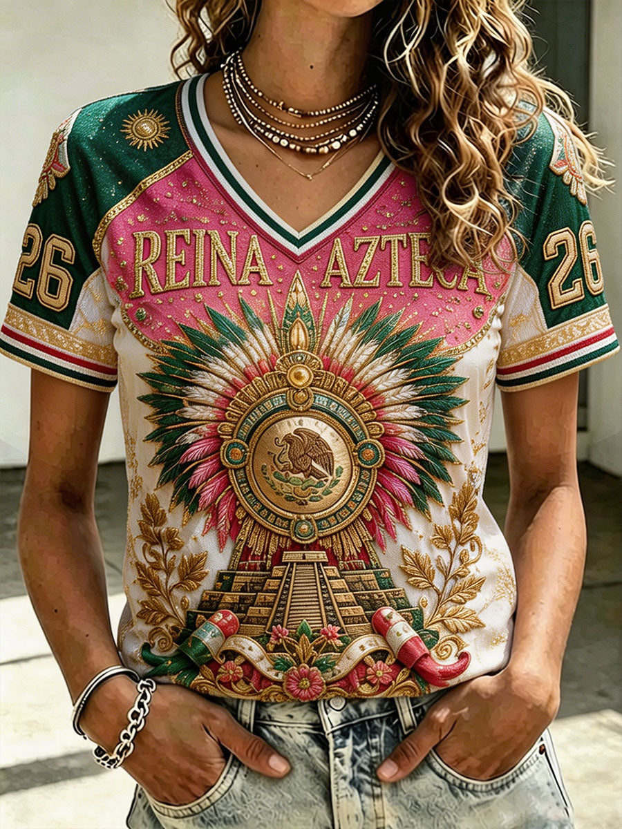 Camiseta estampada con diseño artístico para amantes del fútbol mexicano, para mujer