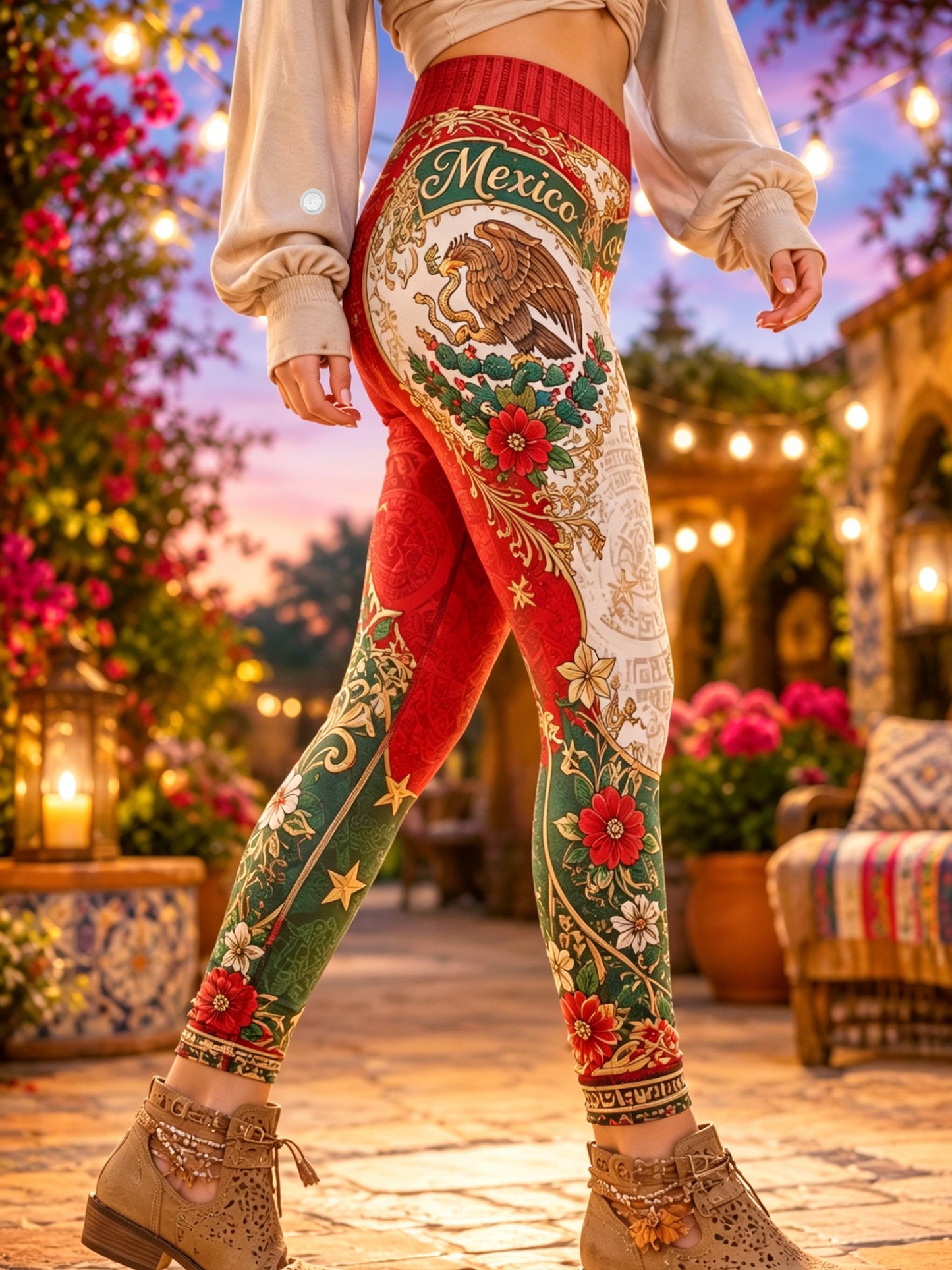 Las mujeres de fútbol mexicano animando elemento de impresión del arte Leggings