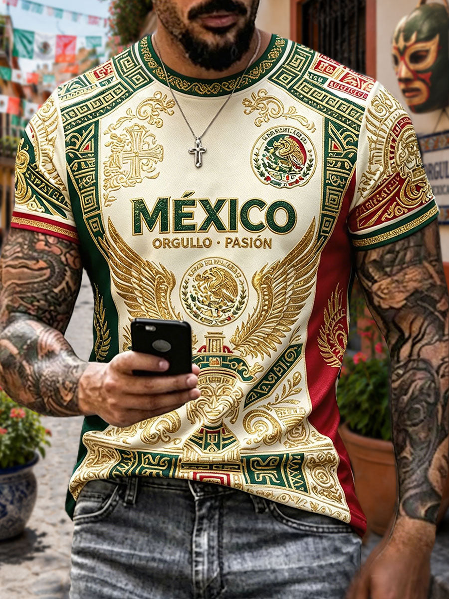 Camiseta estampada con diseño artístico para amantes del fútbol mexicano, para hombre