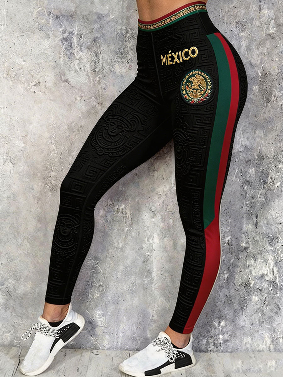 Mallas estampadas con diseño de amor por el fútbol mexicano para mujer