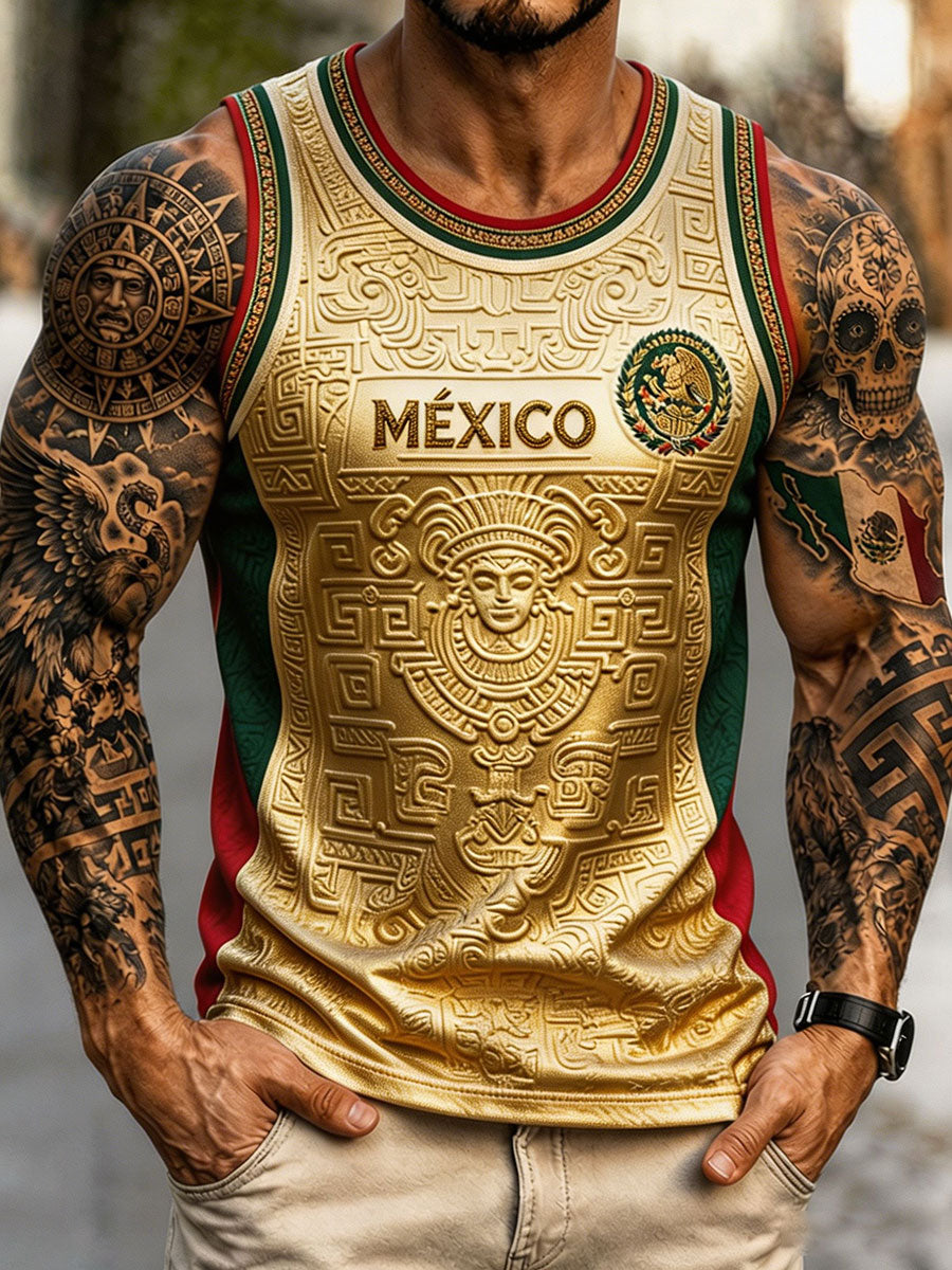 Camisetas sin mangas estampadas con diseño de amor por el fútbol mexicano para hombre