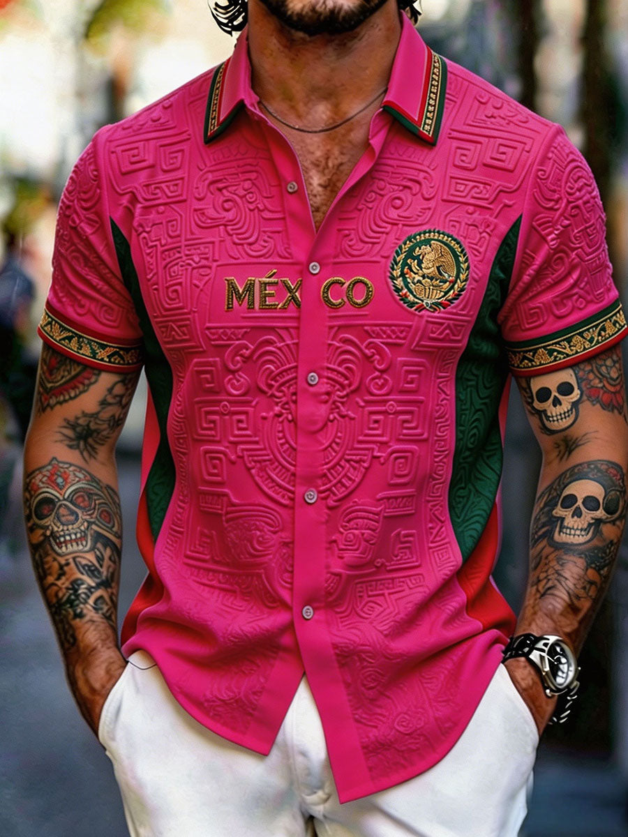 Camisa estampada con diseño artístico para amantes del fútbol mexicano, para hombre