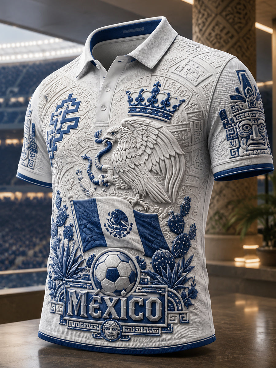 Estampado artístico de porra para partido de fútbol mexicano masculino en polo