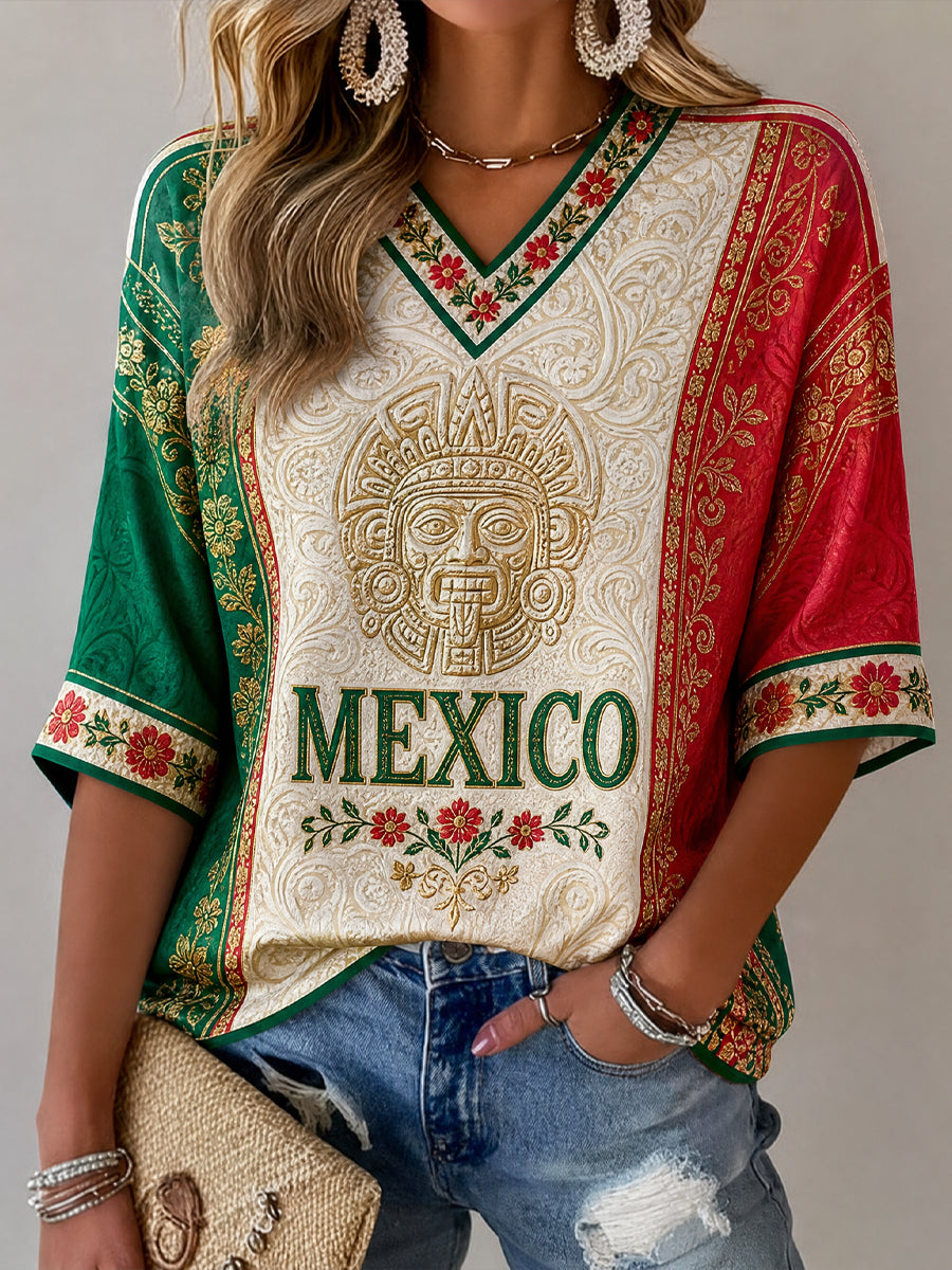 Camiseta con estampado artístico para aficionados al fútbol y al arte mexicano
