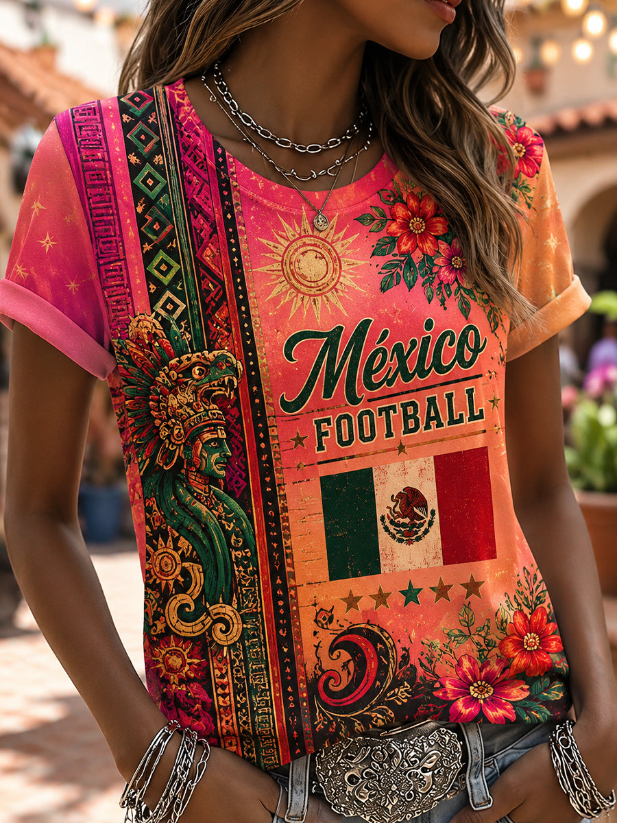 Camiseta con estampado artístico de elemento de animación para partido de fútbol femenino mexicano