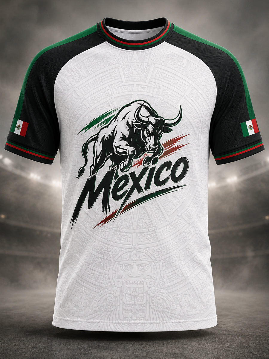 Camiseta con estampado artístico de elementos de animación en un partido de fútbol mexicano para hombre