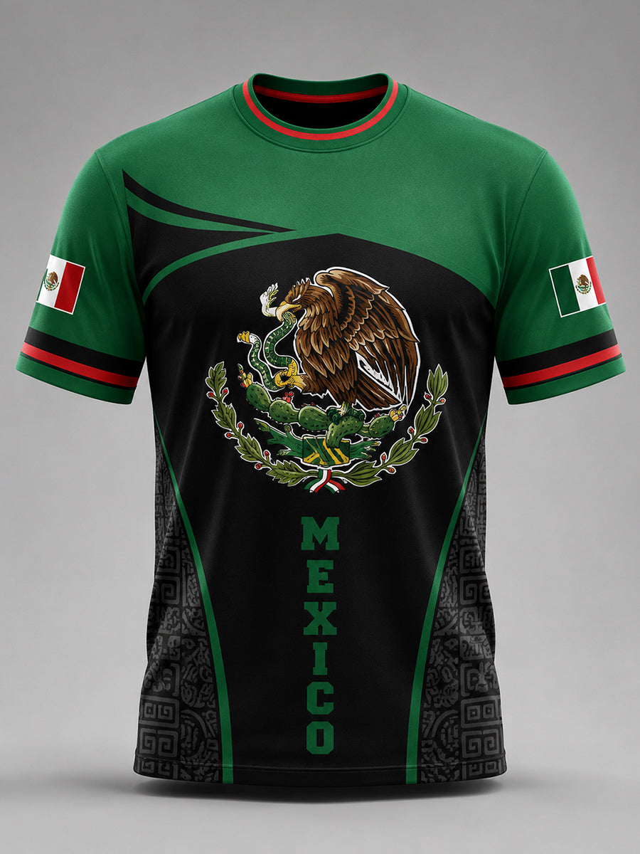 Camiseta con estampado artístico de elementos de animación en un partido de fútbol mexicano para hombre