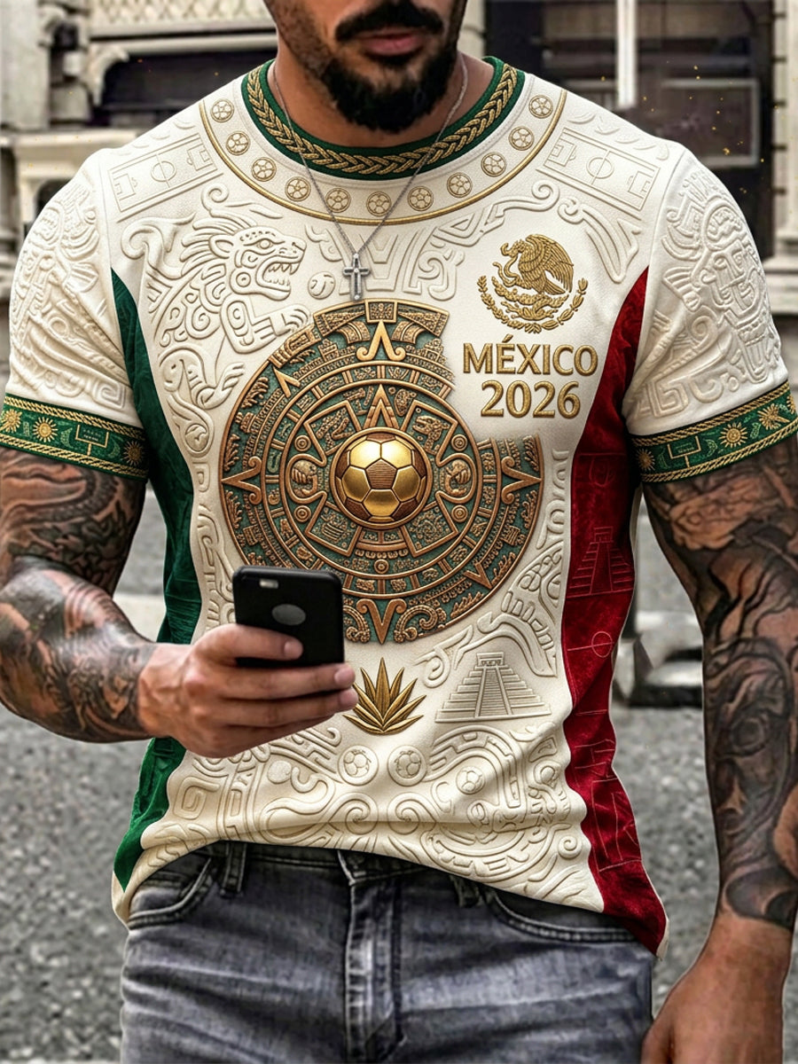 Camiseta de manga corta con estampado de arte de fan de fútbol mexicano para hombre
