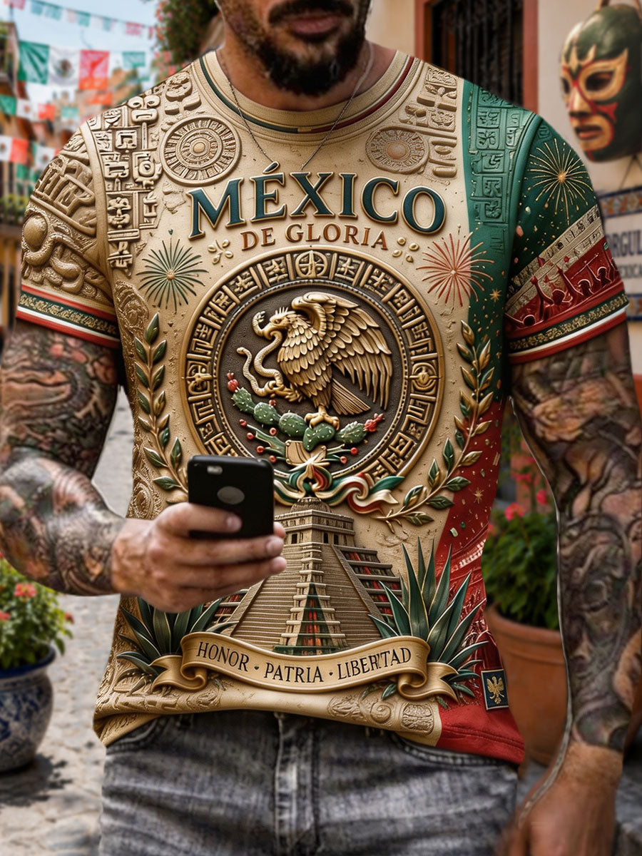 Camiseta estampada con arte mexicano para hombre
