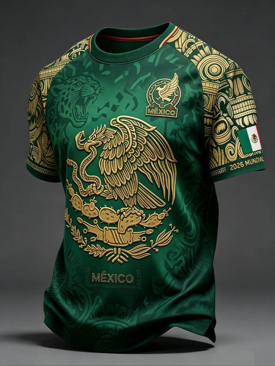 Camiseta de manga corta con estampado artístico del partido de fútbol mexicano masculino
