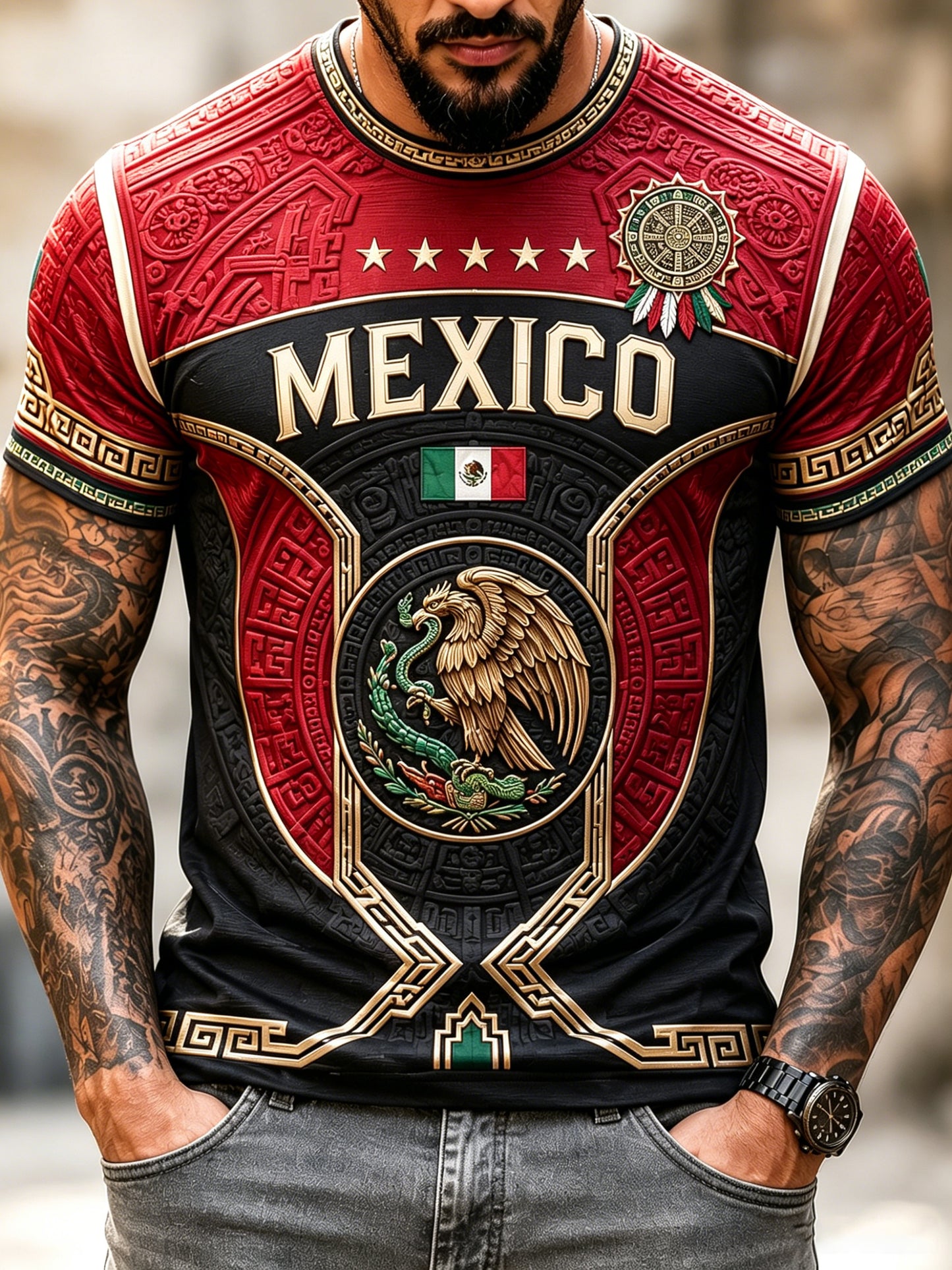 Camiseta con estampado artístico de animación para partidos de fútbol mexicano masculino