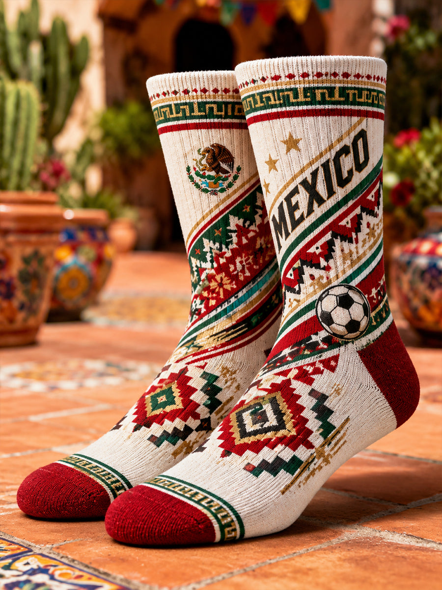 Calcetines unisex para animar en partidos de fútbol mexicano con estampados artísticos