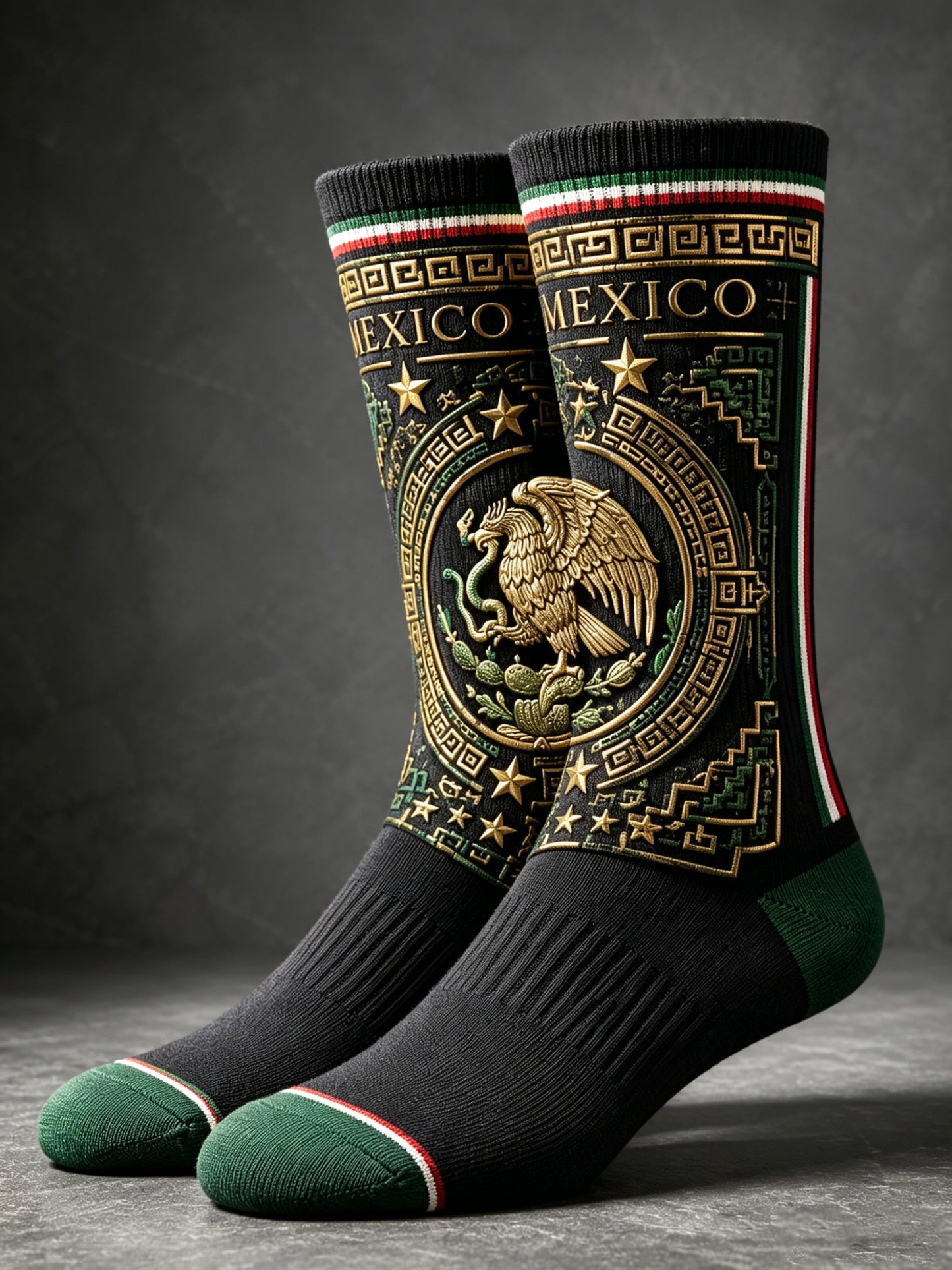 Calcetines unisex para animar en partidos de fútbol mexicano con estampados artísticos