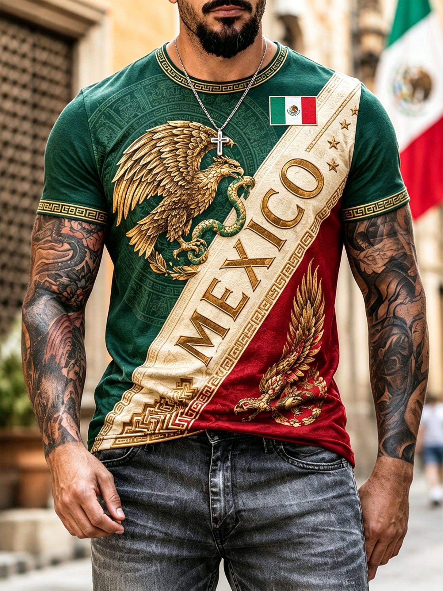 Camiseta con estampado artístico de animación para partidos de fútbol mexicano masculino