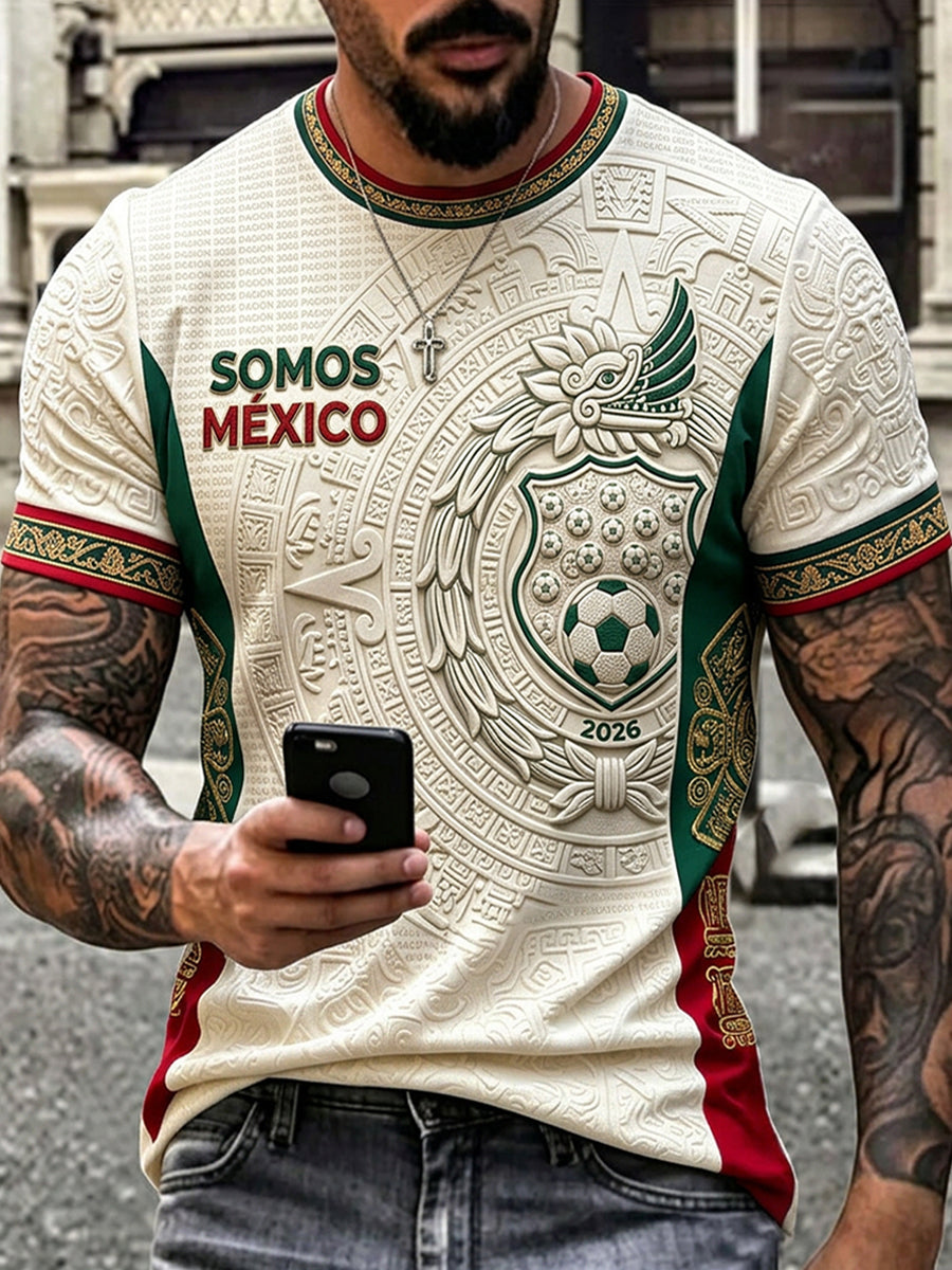 Camiseta con estampado artístico de partido de fútbol mexicano para hombre