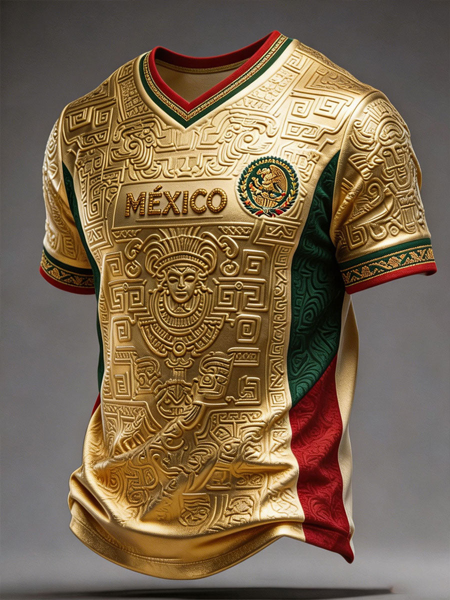 Camiseta estampada con diseño artístico para amantes del fútbol mexicano, para hombre
