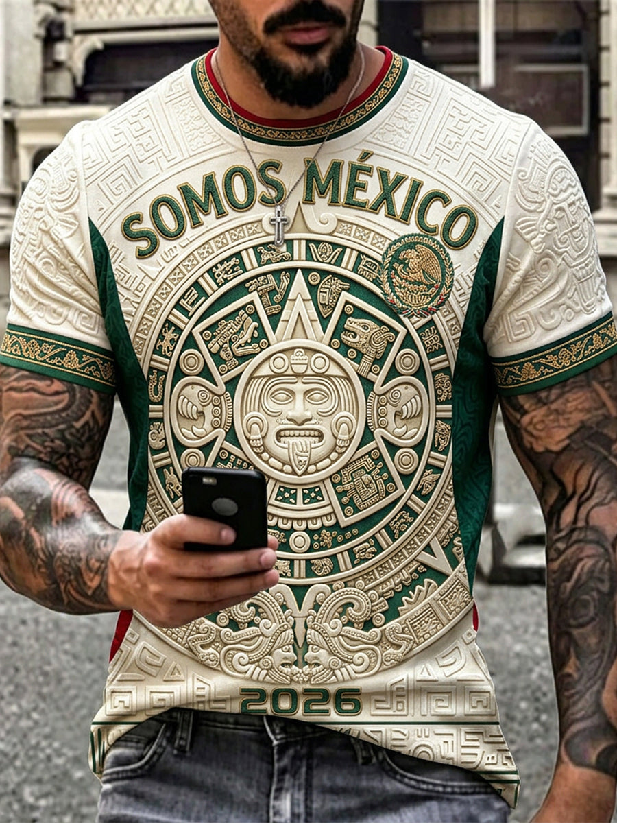 Camiseta con estampado artístico de partido de fútbol mexicano para hombre