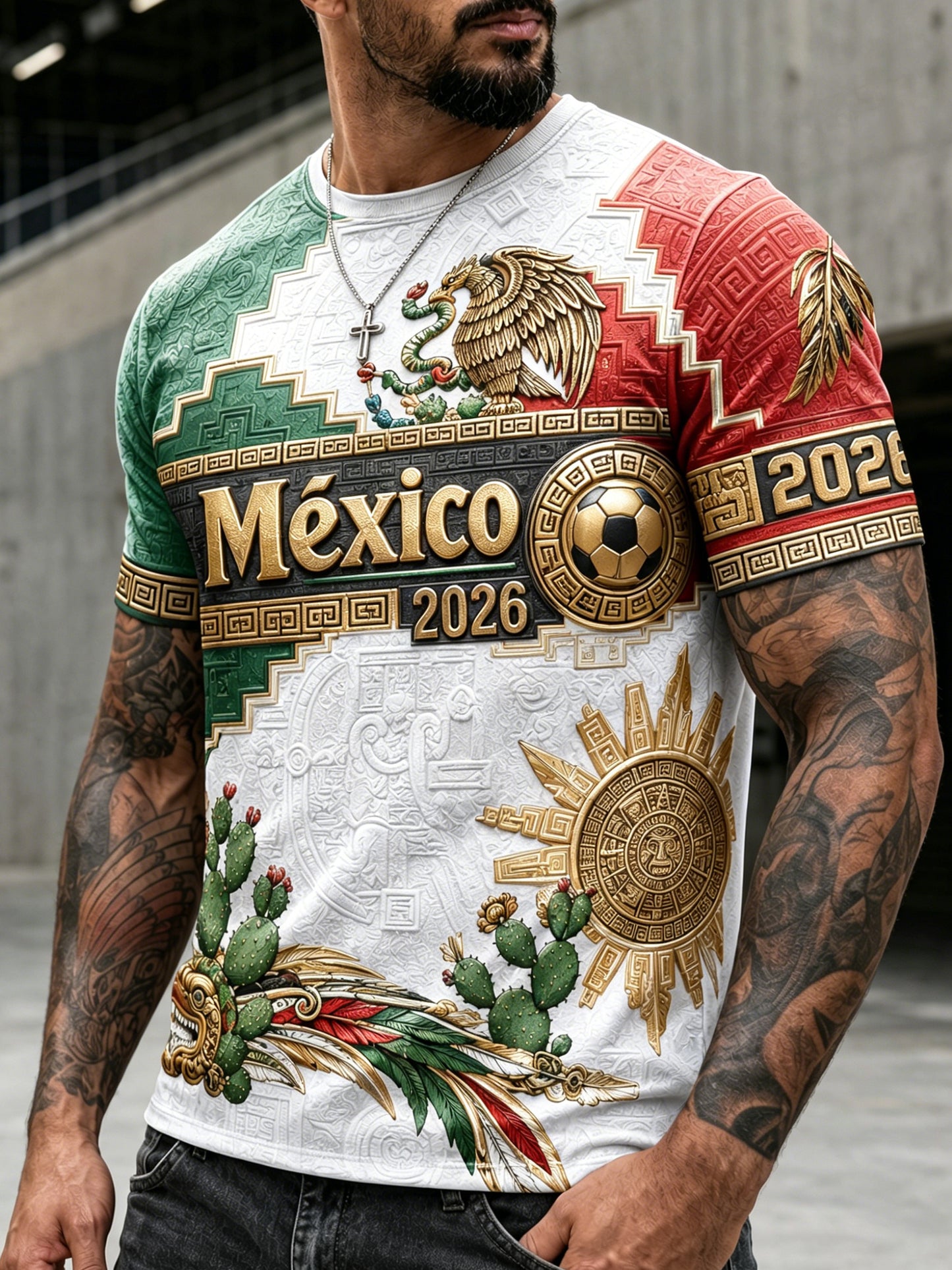 Camiseta con estampado artístico de aficionados al fútbol mexicano