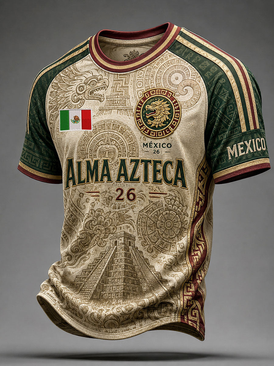 Camiseta estampada con diseño artístico para amantes del fútbol mexicano, para hombre