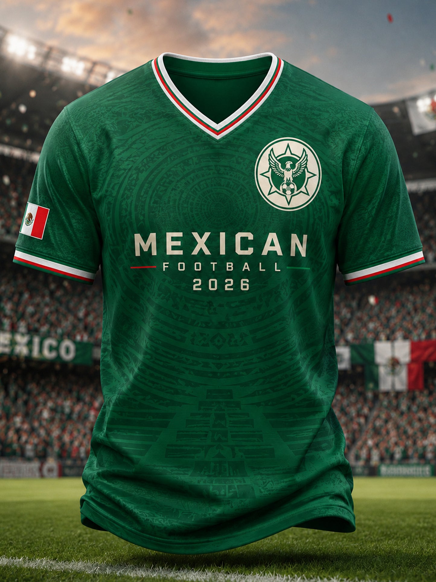 Camiseta con estampado artístico de elementos de animación para partidos de fútbol mexicano