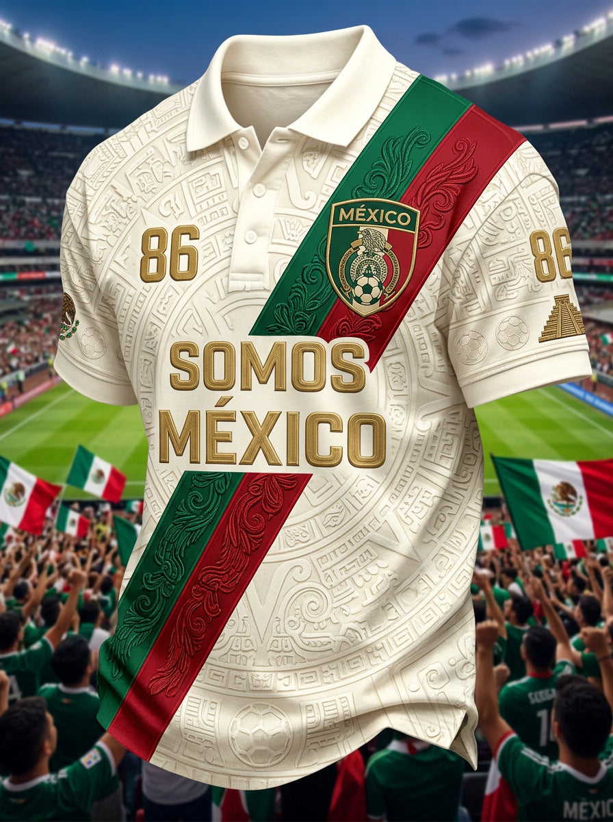 Polo impreso ocasional del ventilador mexicano del fútbol de los hombres