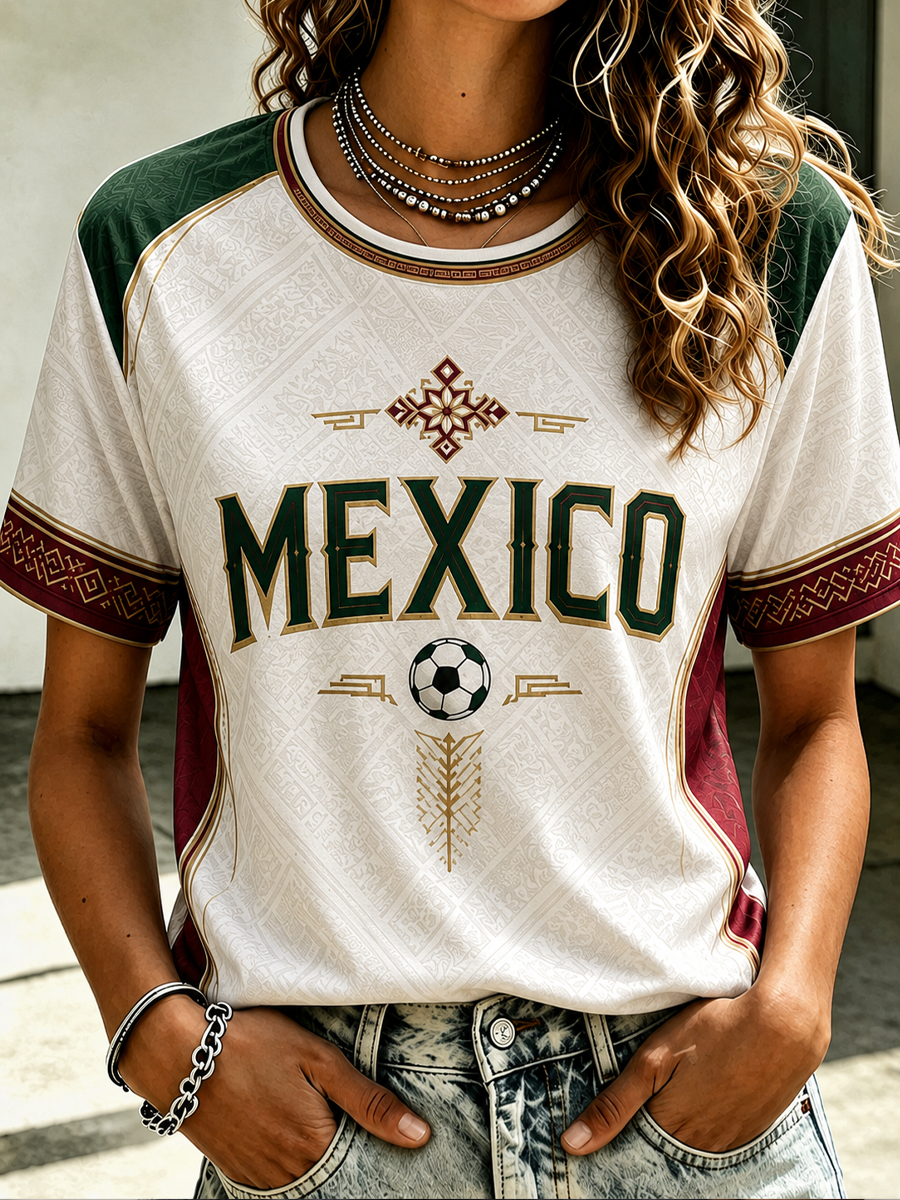 Camiseta de manga corta estampada para mujer, estilo mexicano