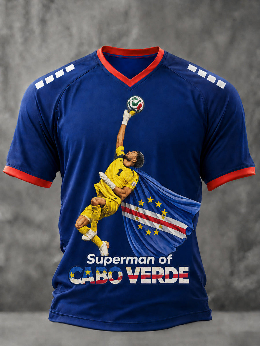 Regalo de Superman de los hombres para los aficionados al fútbol Imprimir Casual V-cuello Tee