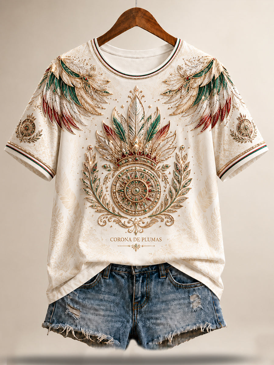 Camiseta de lino impresa del arte del amante del fútbol de México para mujer