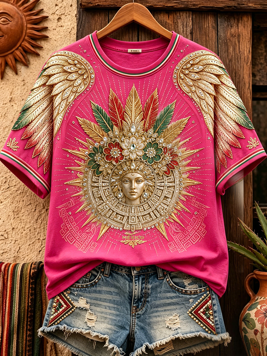 Camiseta de lino con estampado artístico para amantes del fútbol mexicano, diseño femenino