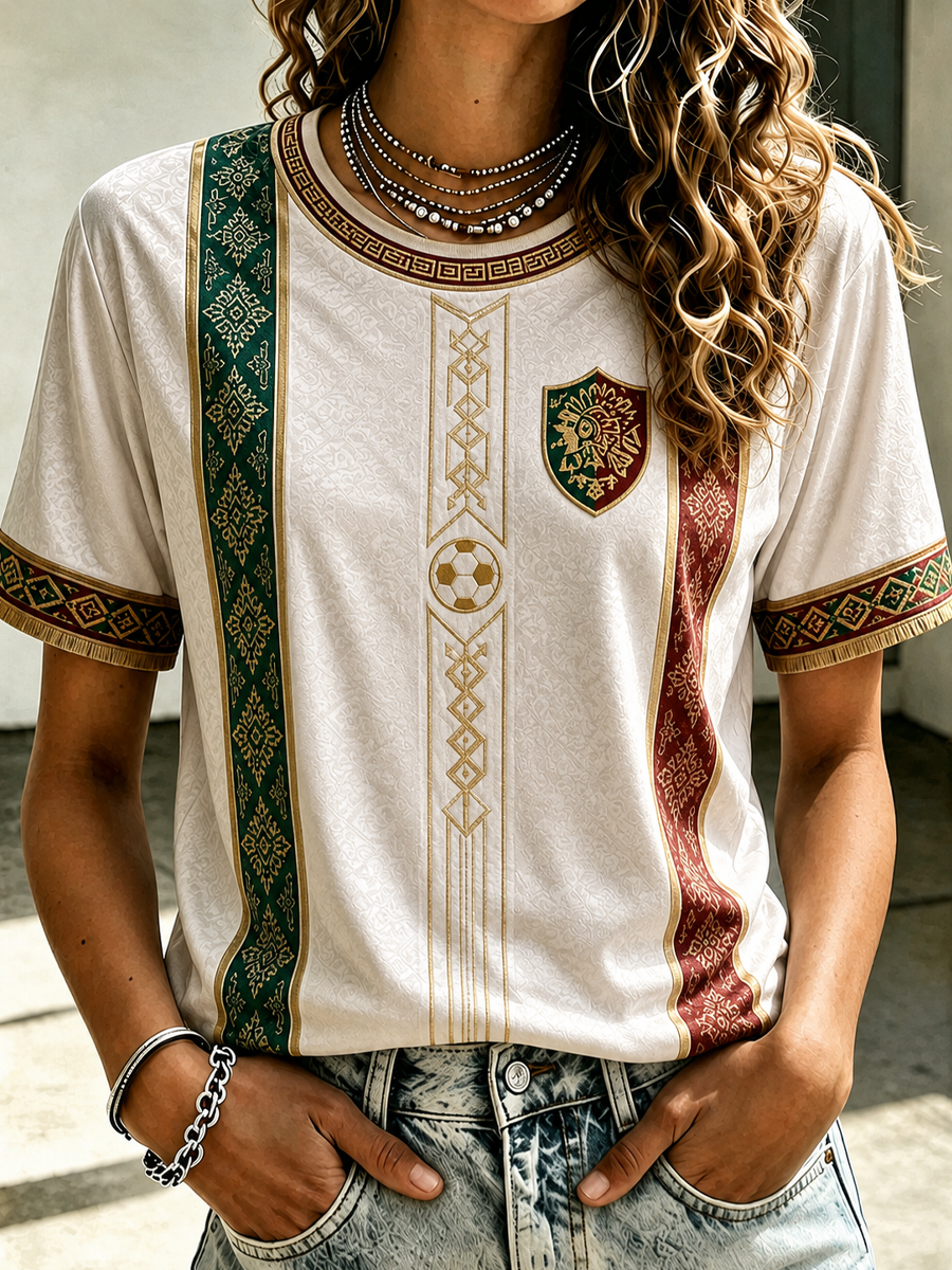 Camiseta de manga corta estampada con diseño de fútbol mexicano para mujer