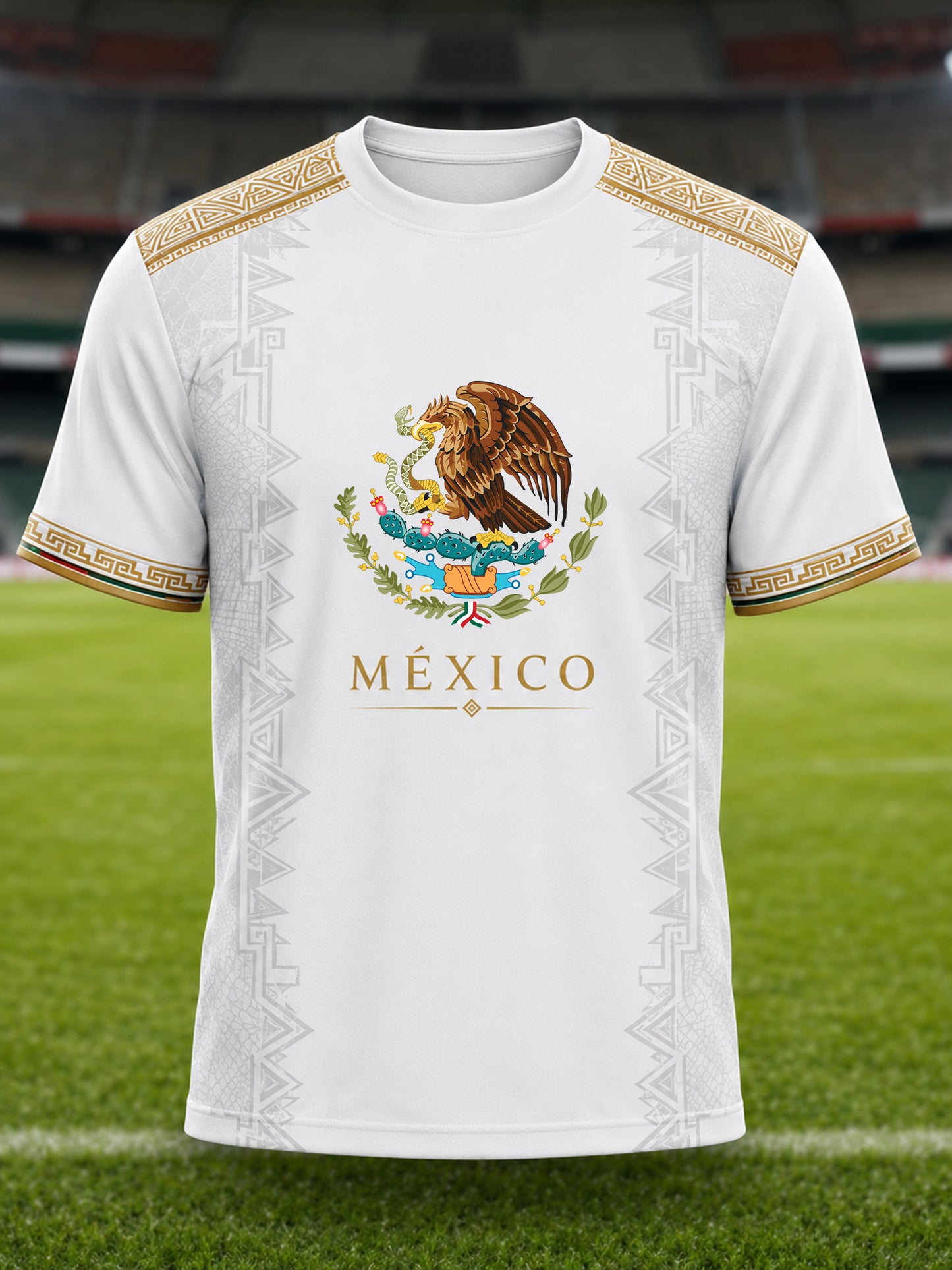 Camiseta con estampado artístico de elementos de animación en un partido de fútbol mexicano para hombre