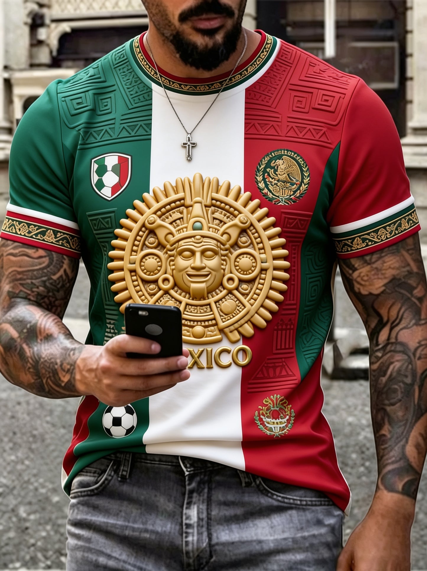 Camiseta informal estampada de aficionado al fútbol mexicano para hombre