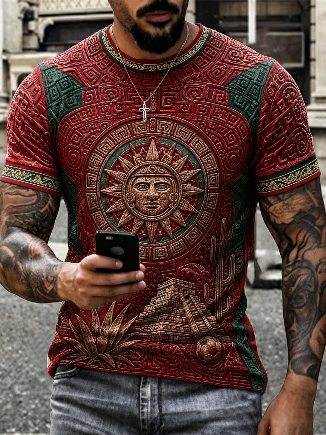 Camiseta estampada casual de fan de fútbol mexicano para hombre